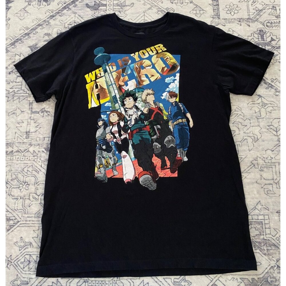 My Hero Academia Two Heroes Black Graphic Tee Shirt Large Funimation T-Shirt‎